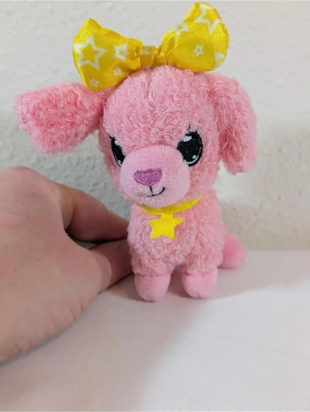 Wish Me by Jay@Play Pink Plush Dog with Yellow Star Collar and Bow